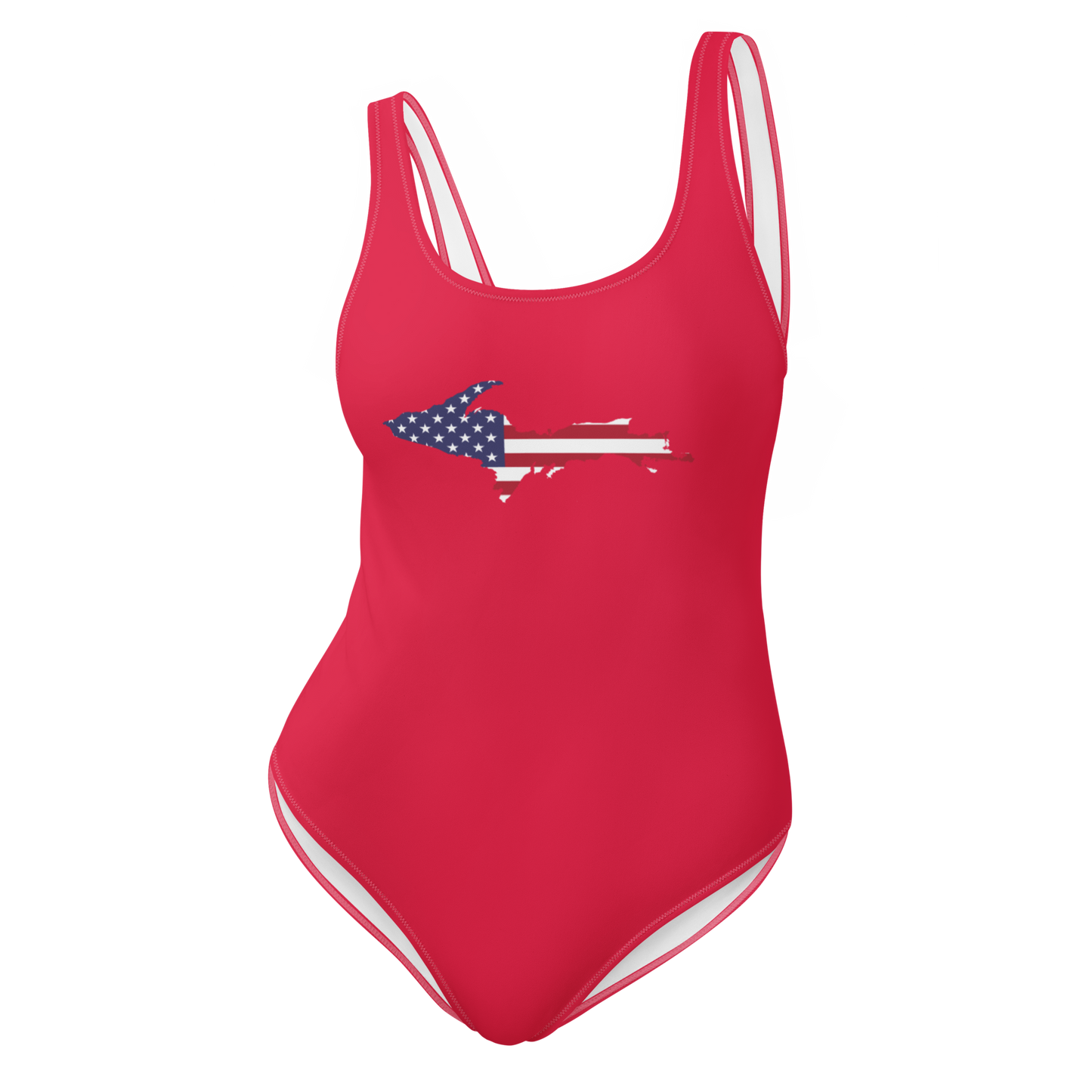 Michigan Upper Peninsula One-Piece Swimsuit (w/ UP USA Flag) | Lighthouse Red