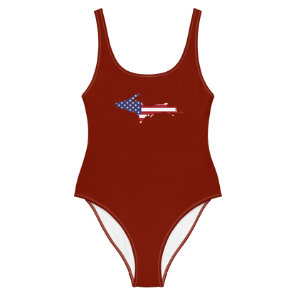 Michigan Upper Peninsula One-Piece Swimsuit (w/ UP USA Flag) | Cherryland Red