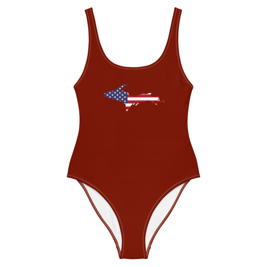 Michigan Upper Peninsula One-Piece Swimsuit (w/ UP USA Flag) | Cherryland Red