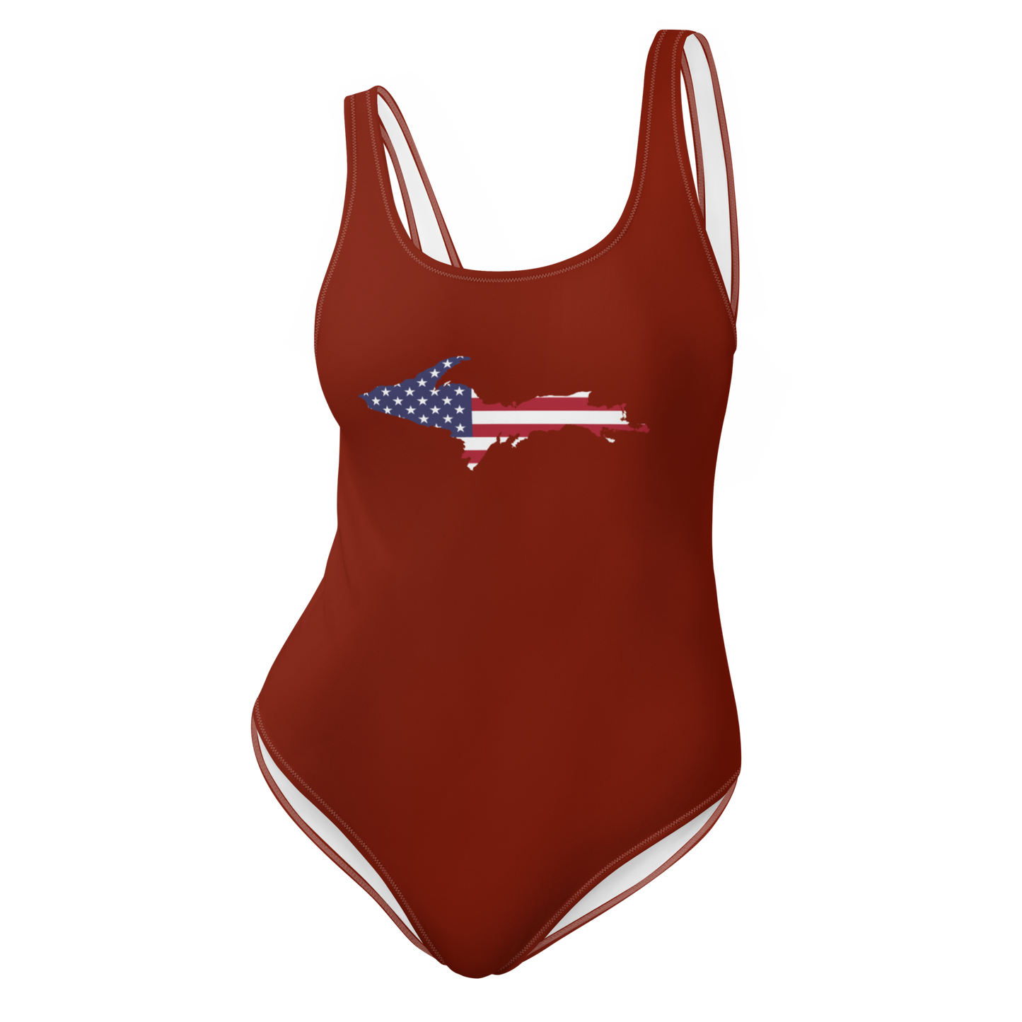 Michigan Upper Peninsula One-Piece Swimsuit (w/ UP USA Flag) | Cherryland Red