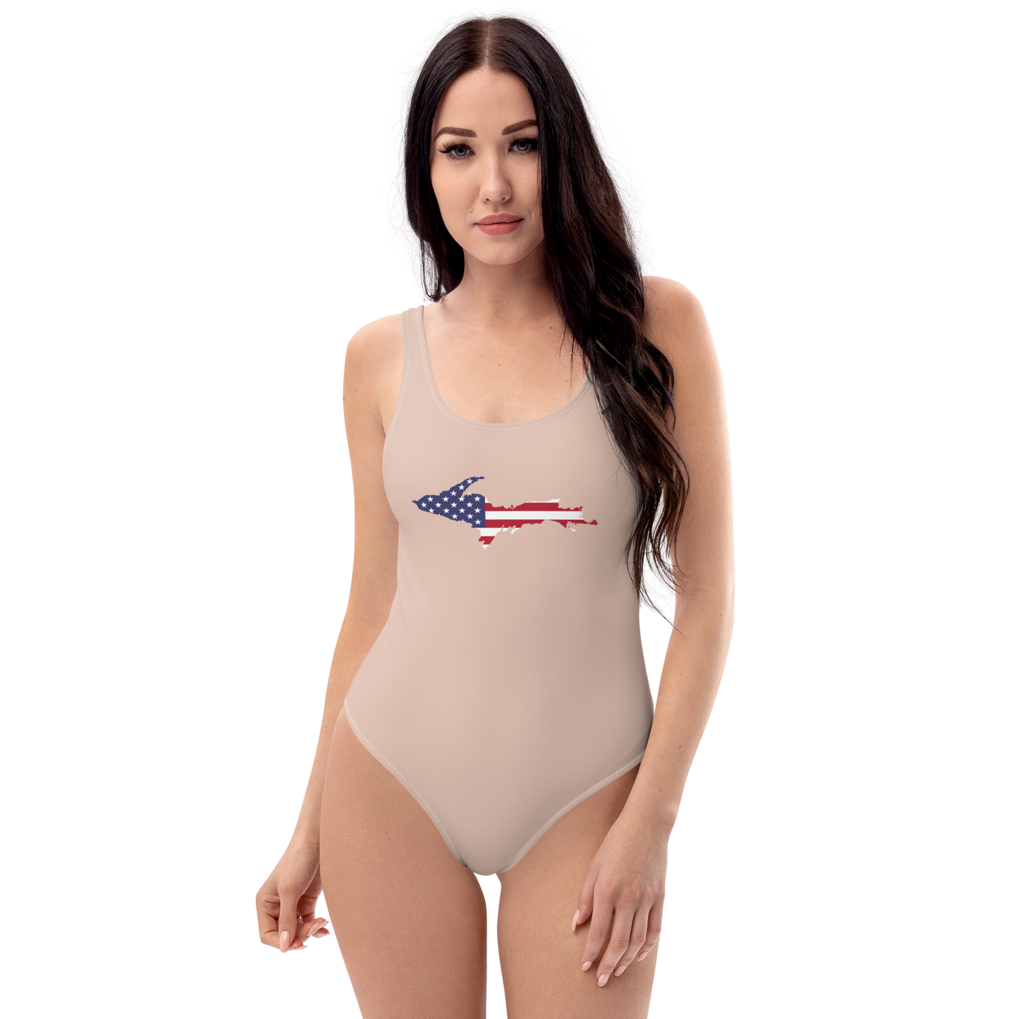 Michigan Upper Peninsula One-Piece Swimsuit (w/ UP USA Flag) | Rose Gold