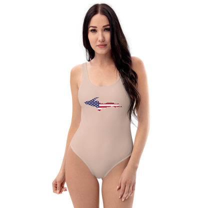 Michigan Upper Peninsula One-Piece Swimsuit (w/ UP USA Flag) | Rose Gold