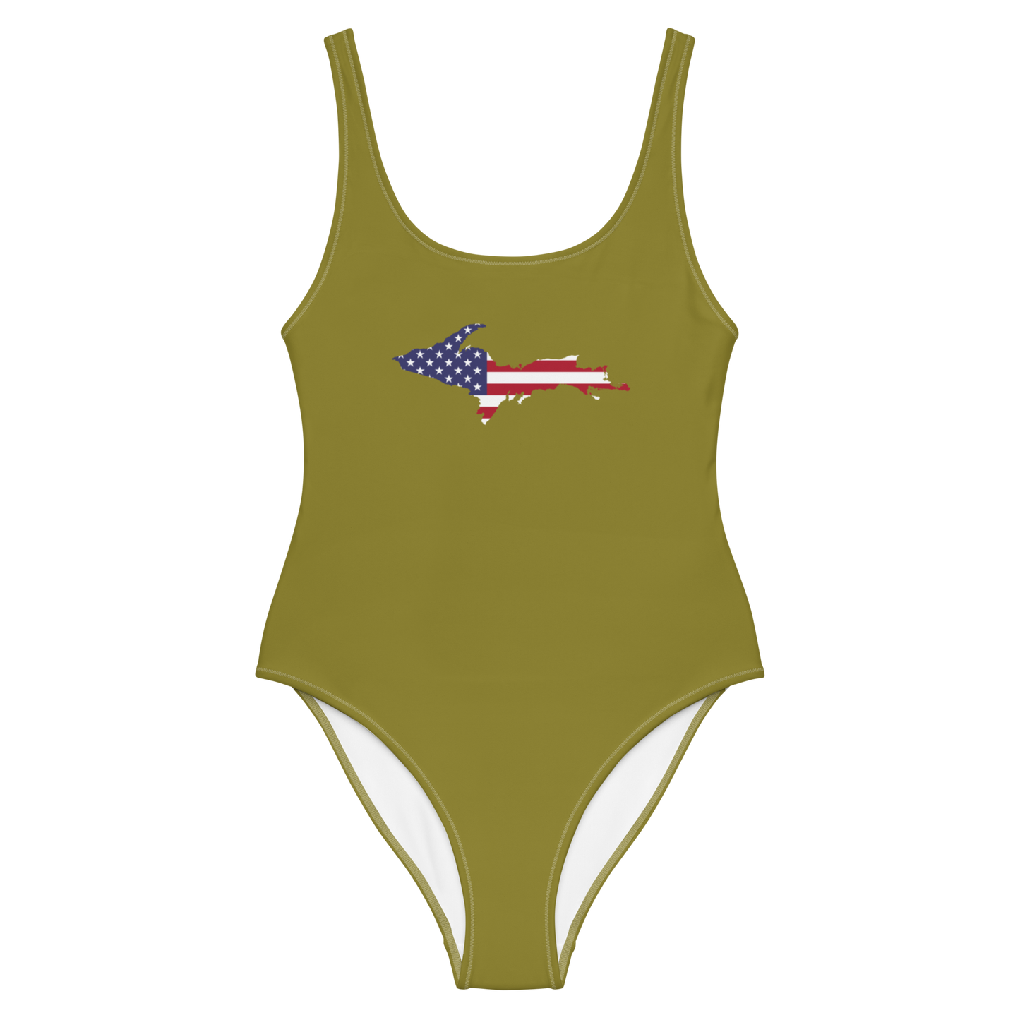 Michigan Upper Peninsula One-Piece Swimsuit (w/ UP USA Flag) | Scrub Gold