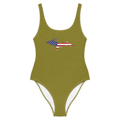 Michigan Upper Peninsula One-Piece Swimsuit (w/ UP USA Flag) | Scrub Gold