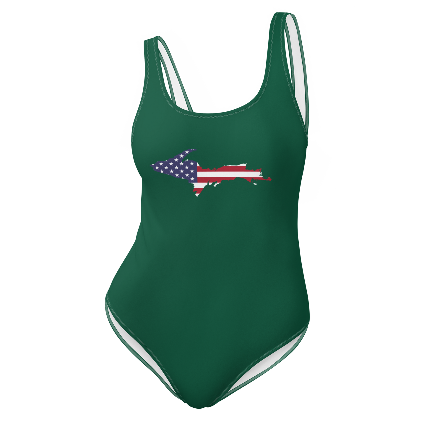 Michigan Upper Peninsula One-Piece Swimsuit (w/ UP USA Flag) | Superior Green