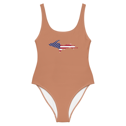 Michigan Upper Peninsula One-Piece Swimsuit (w/ UP USA Flag) | Copper Color