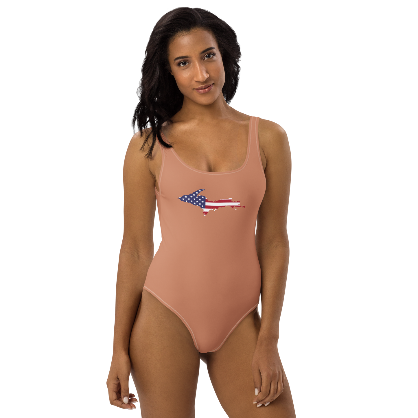 Michigan Upper Peninsula One-Piece Swimsuit (w/ UP USA Flag) | Copper Color