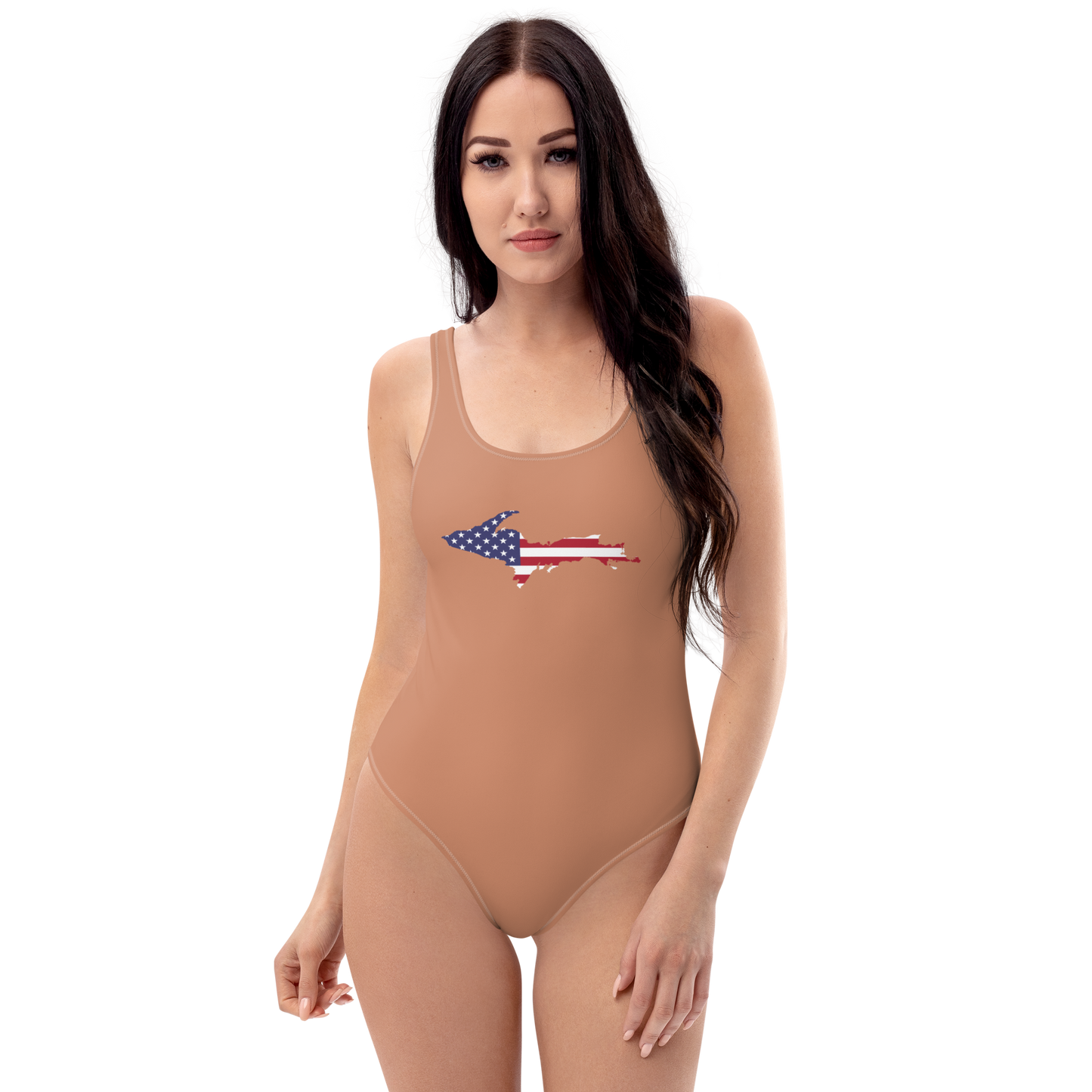 Michigan Upper Peninsula One-Piece Swimsuit (w/ UP USA Flag) | Copper Color