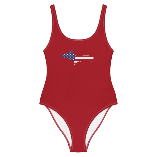 Michigan Upper Peninsula One-Piece Swimsuit (w/ UP USA Flag) | Thimbleberry Red