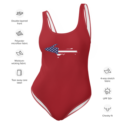 Michigan Upper Peninsula One-Piece Swimsuit (w/ UP USA Flag) | Thimbleberry Red