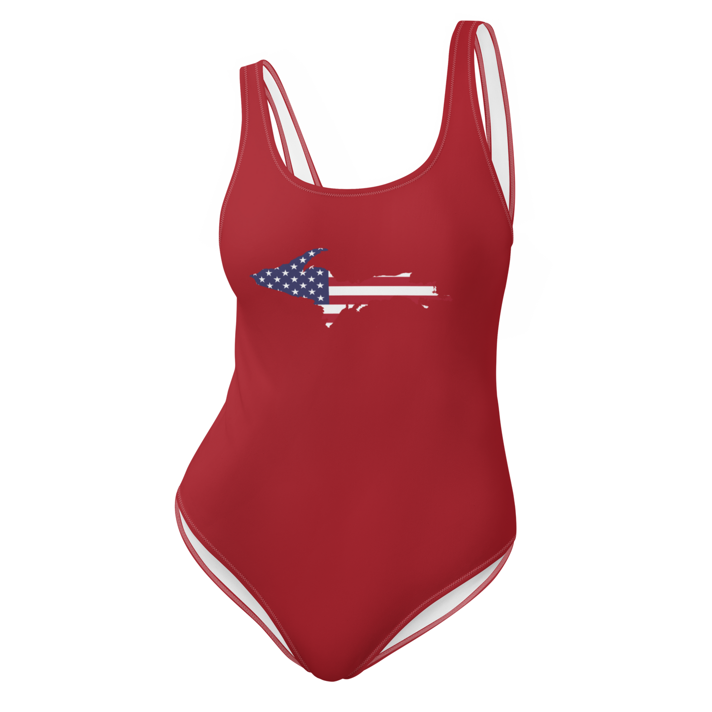 Michigan Upper Peninsula One-Piece Swimsuit (w/ UP USA Flag) | Thimbleberry Red