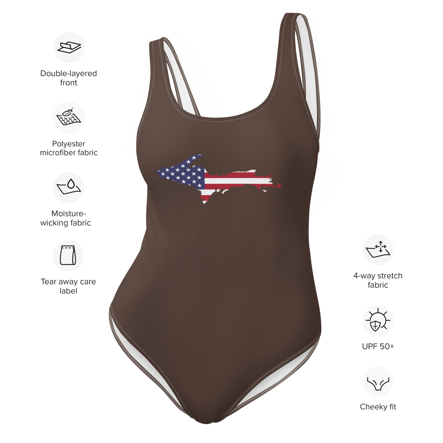 Michigan Upper Peninsula One-Piece Swimsuit (w/ UP USA Flag) | Hickory Color