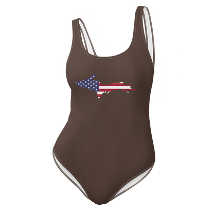 Michigan Upper Peninsula One-Piece Swimsuit (w/ UP USA Flag) | Hickory Color