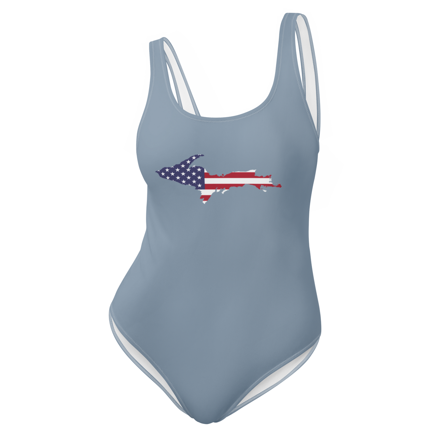 Michigan Upper Peninsula One-Piece Swimsuit (w/ UP USA Flag) | B-24 Grey