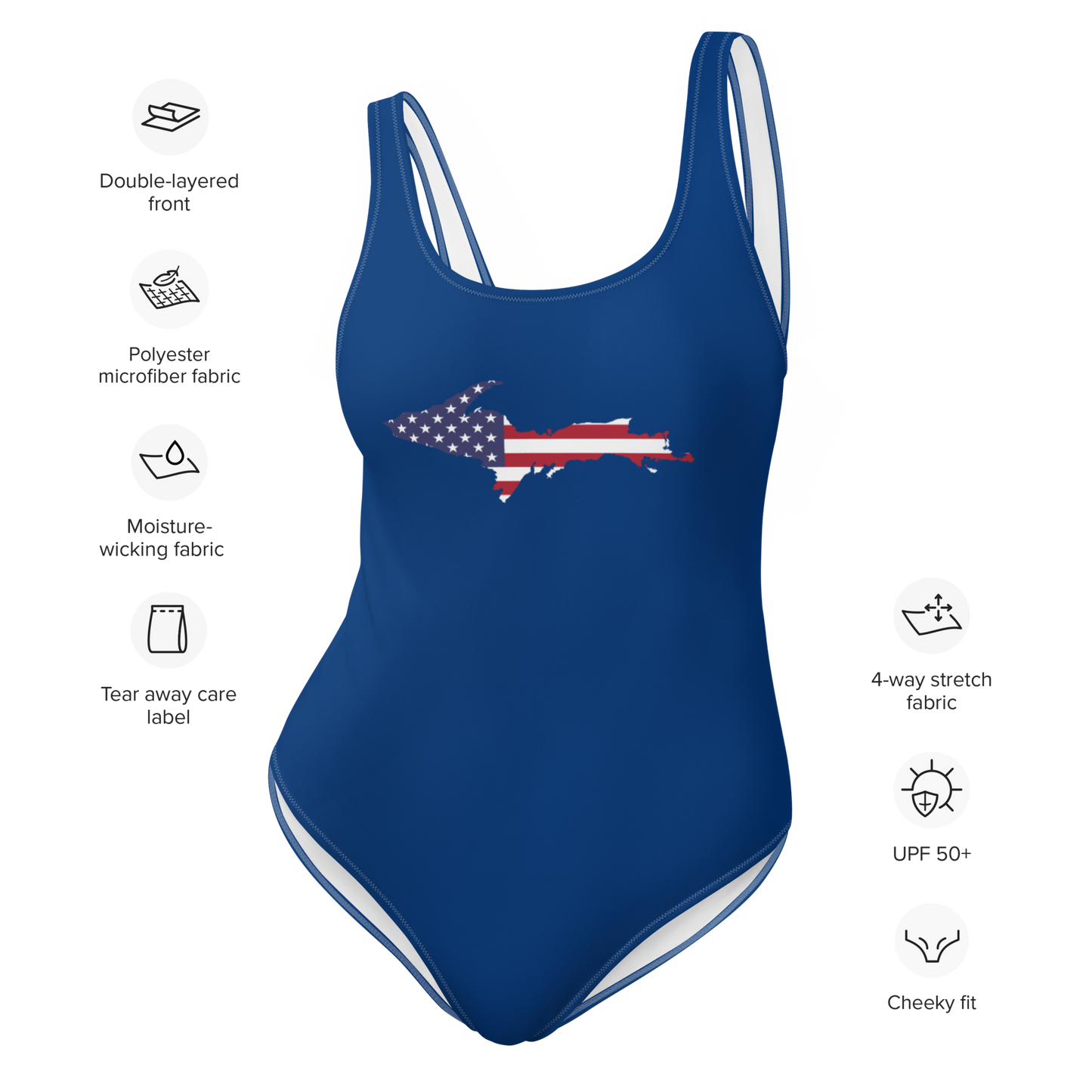 Michigan Upper Peninsula One-Piece Swimsuit (w/ UP USA Flag) | Dearborn Blue