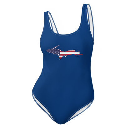 Michigan Upper Peninsula One-Piece Swimsuit (w/ UP USA Flag) | Dearborn Blue