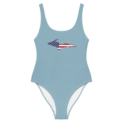 Michigan Upper Peninsula One-Piece Swimsuit (w/ UP USA Flag) | Opal Blue