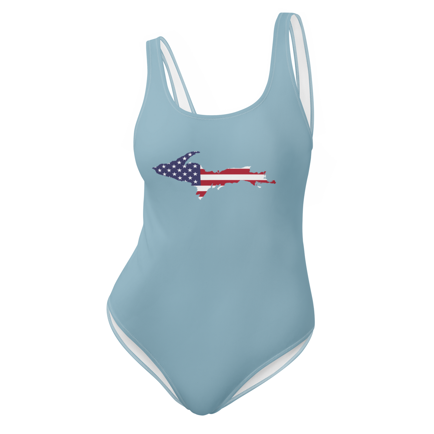 Michigan Upper Peninsula One-Piece Swimsuit (w/ UP USA Flag) | Opal Blue