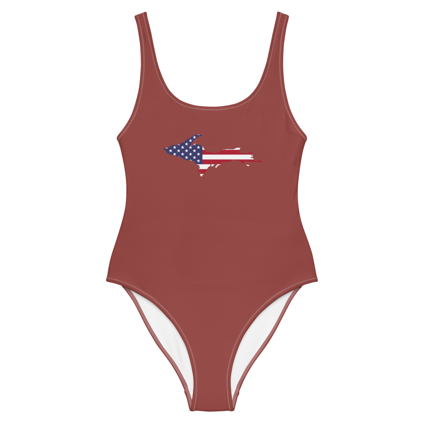 Michigan Upper Peninsula One-Piece Swimsuit (w/ UP USA Flag) | Ore Dock Red