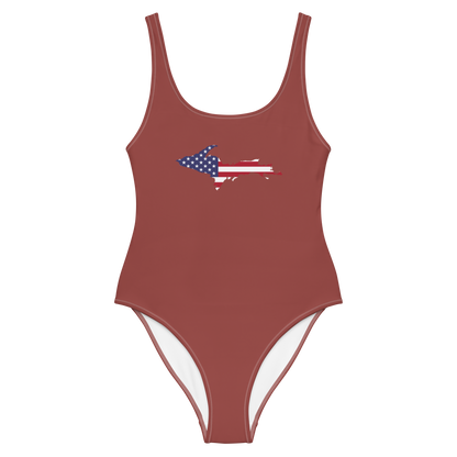 Michigan Upper Peninsula One-Piece Swimsuit (w/ UP USA Flag) | Ore Dock Red