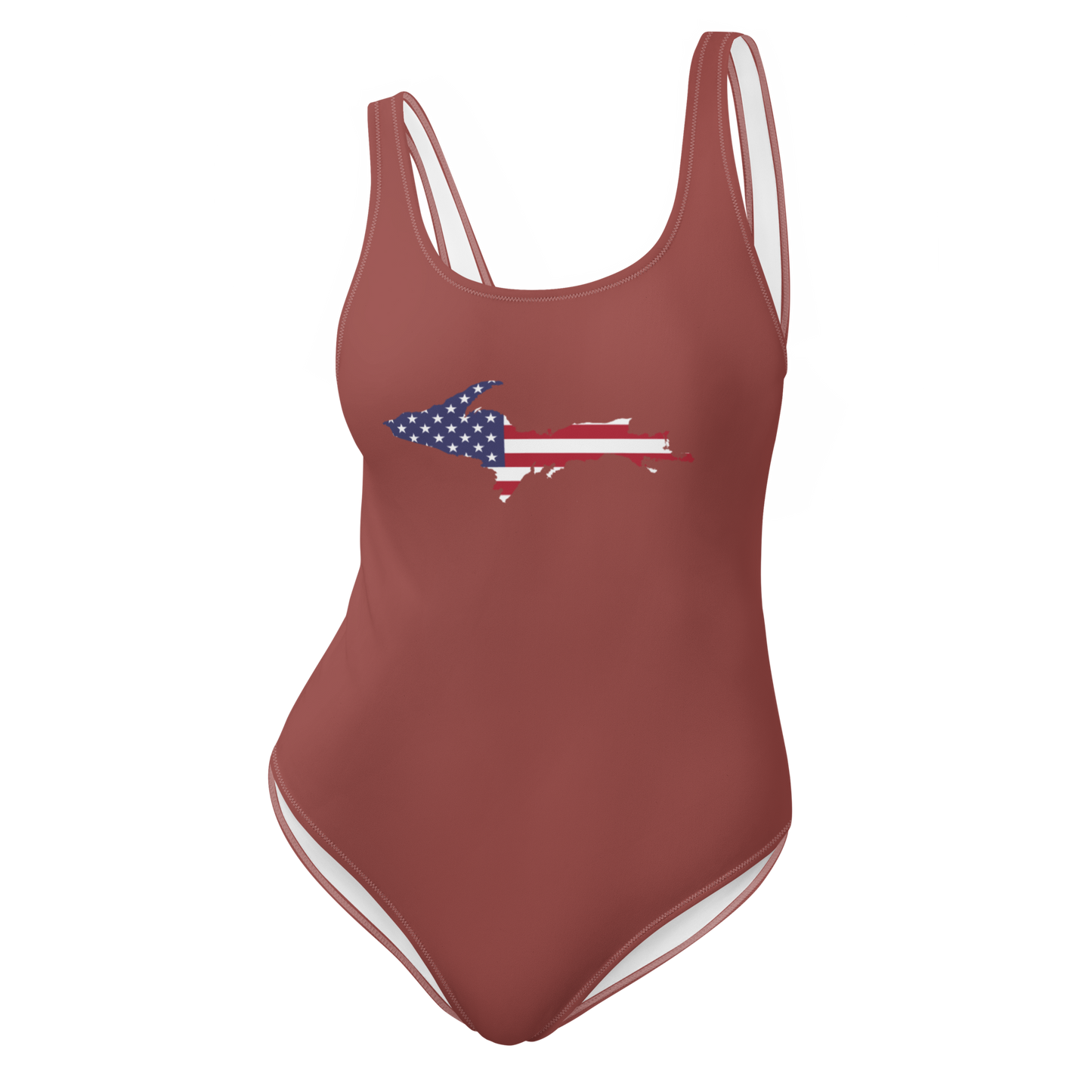 Michigan Upper Peninsula One-Piece Swimsuit (w/ UP USA Flag) | Ore Dock Red