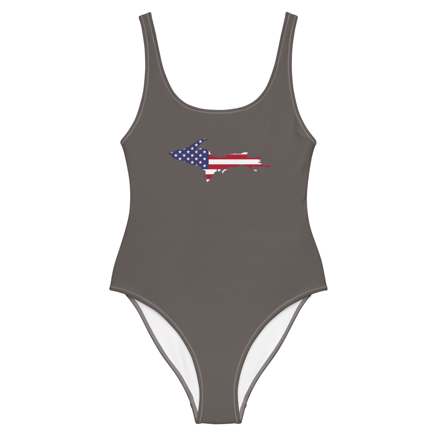 Michigan Upper Peninsula One-Piece Swimsuit (w/ UP USA Flag) | Warren Tank Grey