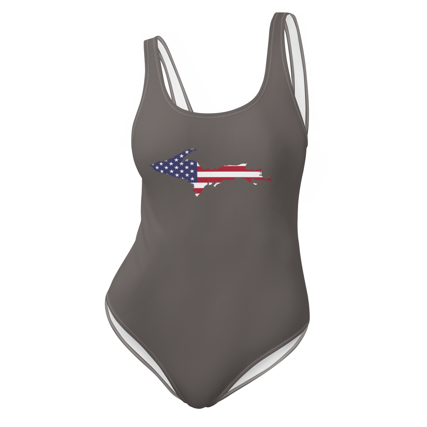 Michigan Upper Peninsula One-Piece Swimsuit (w/ UP USA Flag) | Warren Tank Grey