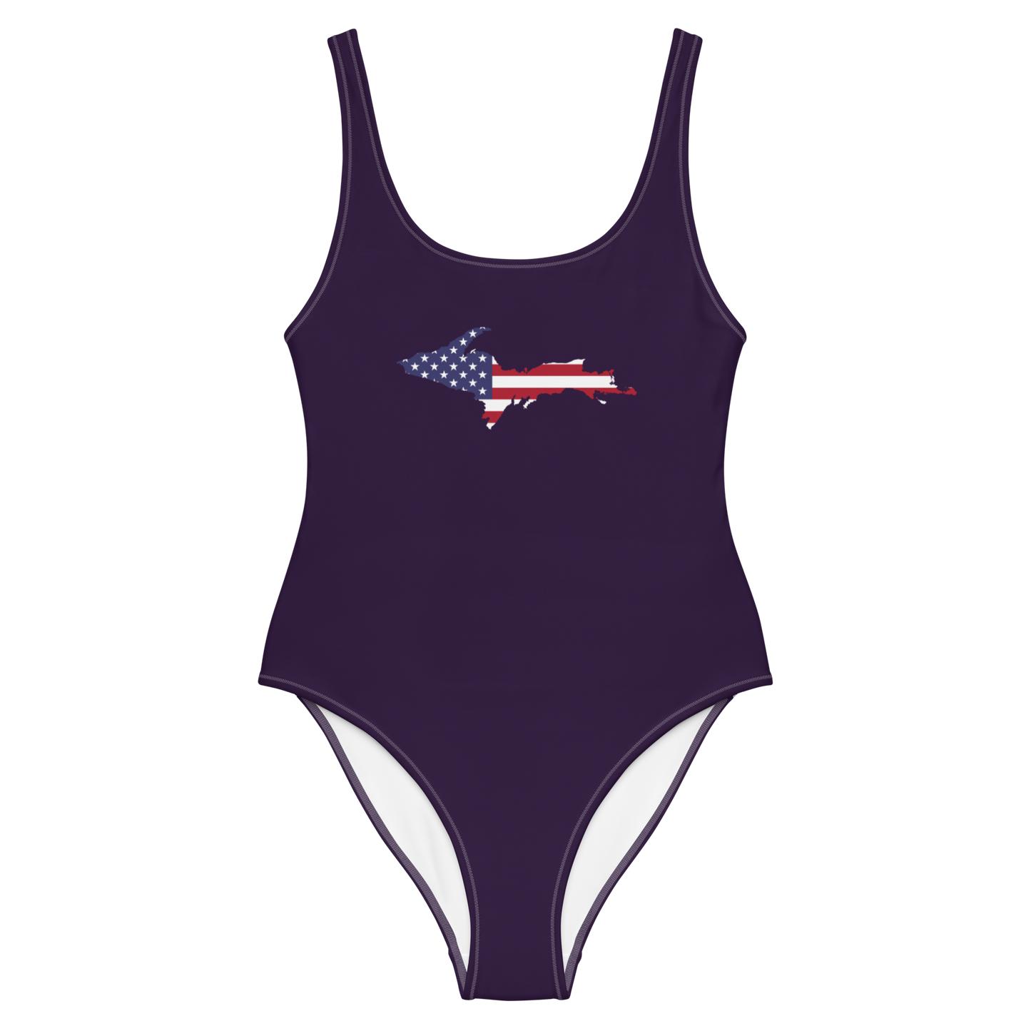 Michigan Upper Peninsula One-Piece Swimsuit (w/ UP USA Flag) | Blackcurrant