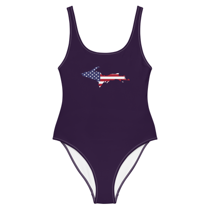 Michigan Upper Peninsula One-Piece Swimsuit (w/ UP USA Flag) | Blackcurrant