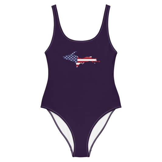 Michigan Upper Peninsula One-Piece Swimsuit (w/ UP USA Flag) | Blackcurrant