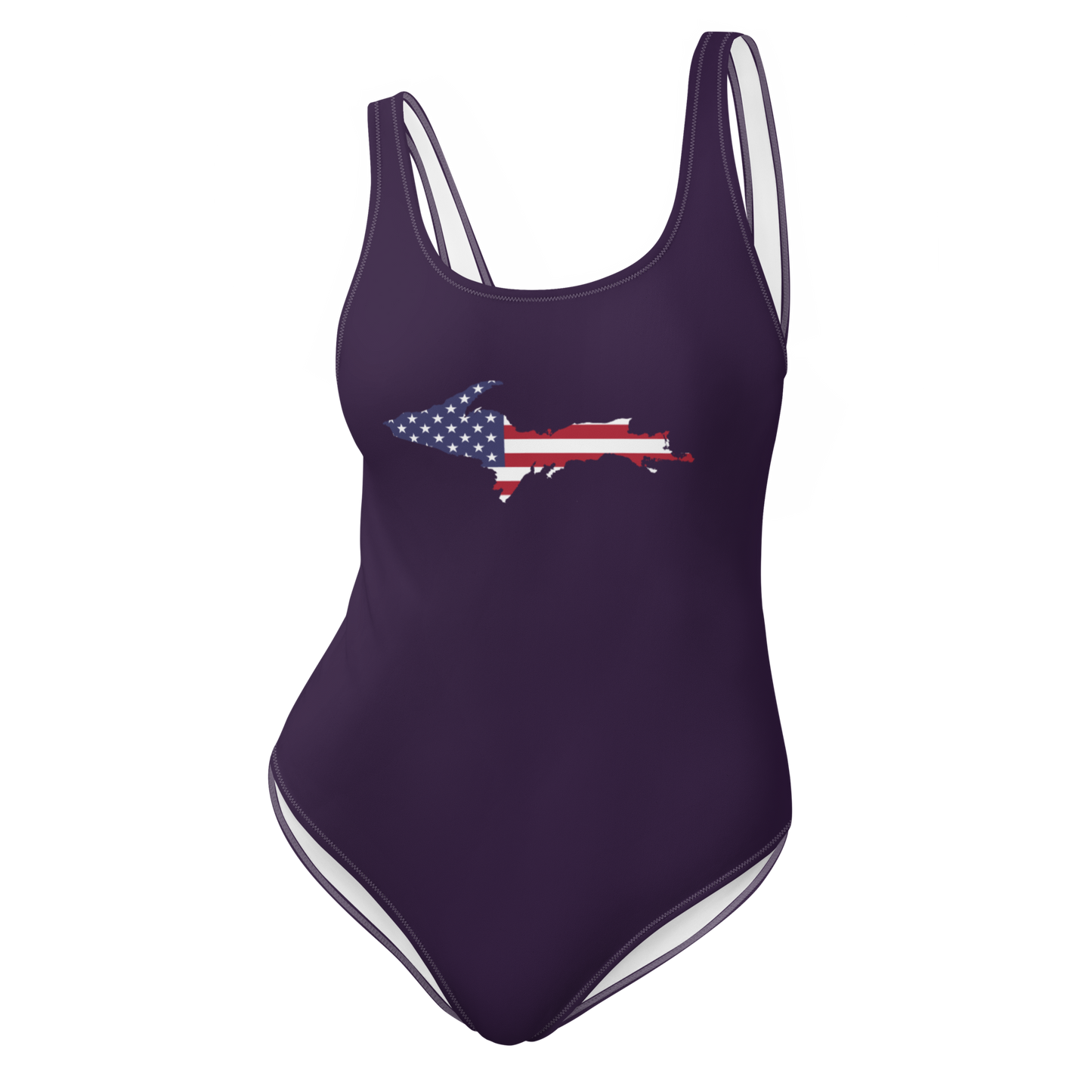 Michigan Upper Peninsula One-Piece Swimsuit (w/ UP USA Flag) | Blackcurrant