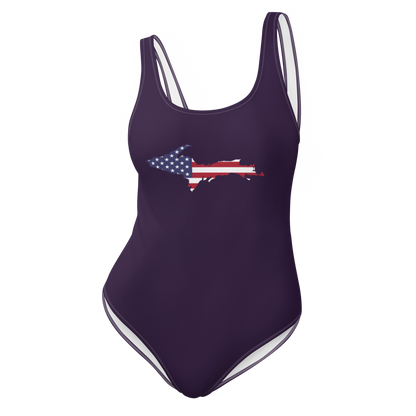 Michigan Upper Peninsula One-Piece Swimsuit (w/ UP USA Flag) | Blackcurrant