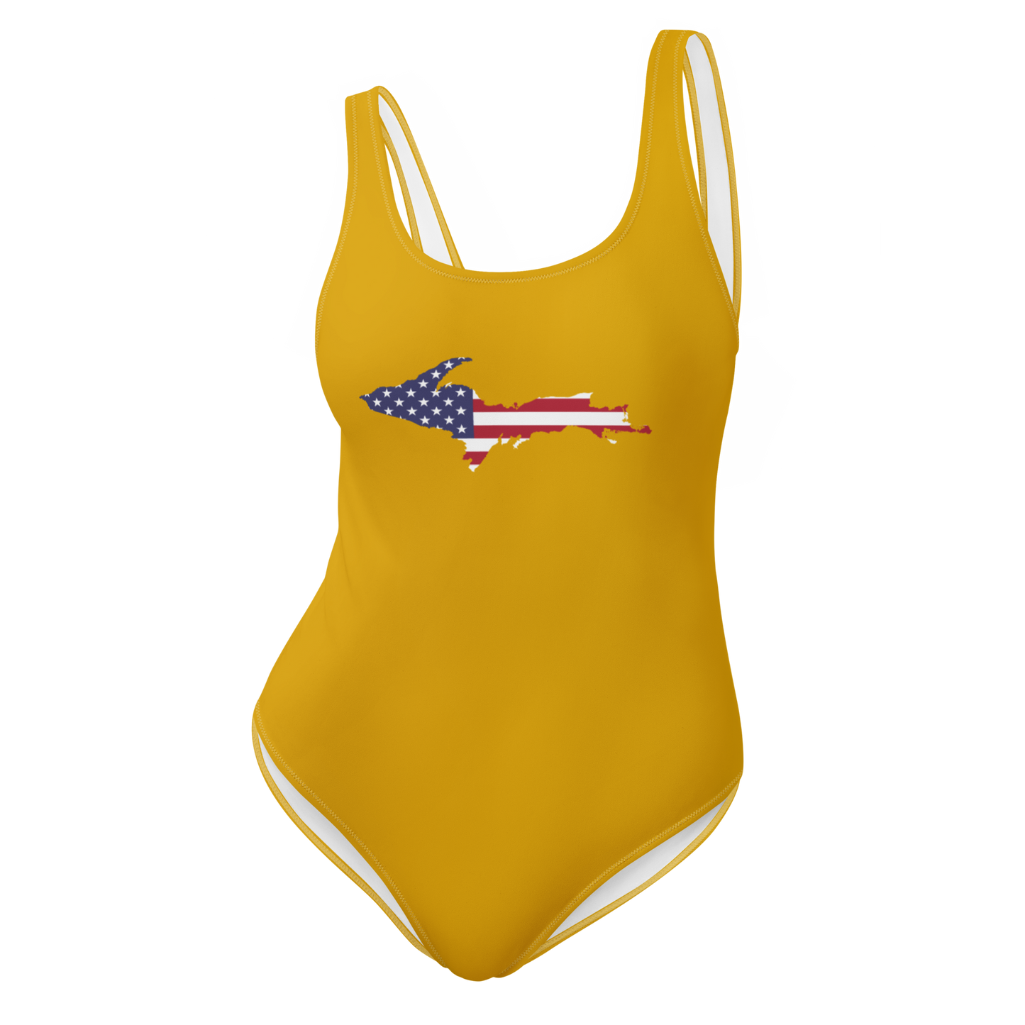 Michigan Upper Peninsula One-Piece Swimsuit (w/ UP USA Flag) | Gold