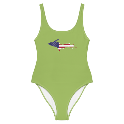 Michigan Upper Peninsula One-Piece Swimsuit (w/ UP USA Flag) | Gooseberry Green