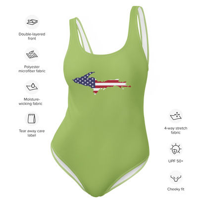 Michigan Upper Peninsula One-Piece Swimsuit (w/ UP USA Flag) | Gooseberry Green