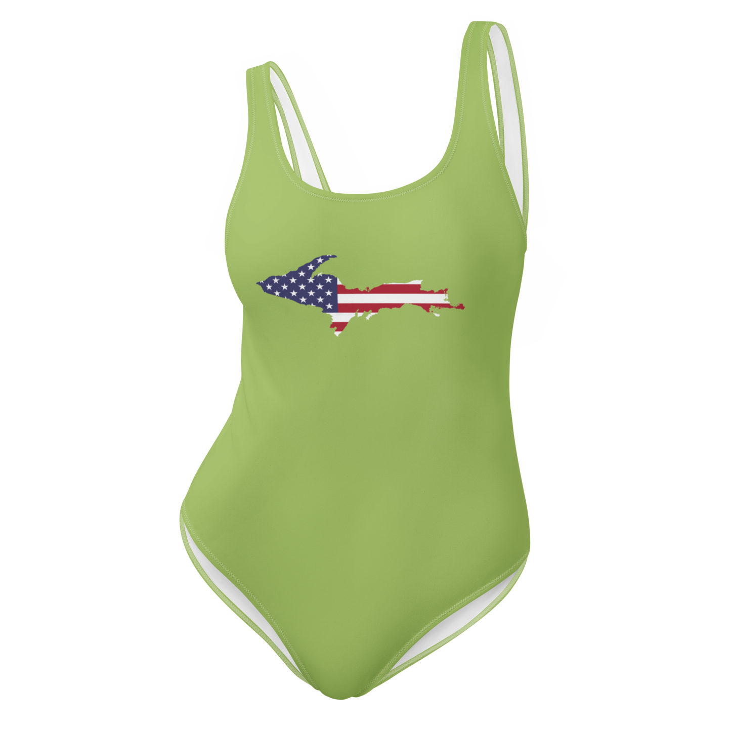 Michigan Upper Peninsula One-Piece Swimsuit (w/ UP USA Flag) | Gooseberry Green