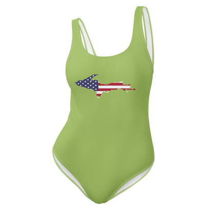 Michigan Upper Peninsula One-Piece Swimsuit (w/ UP USA Flag) | Gooseberry Green