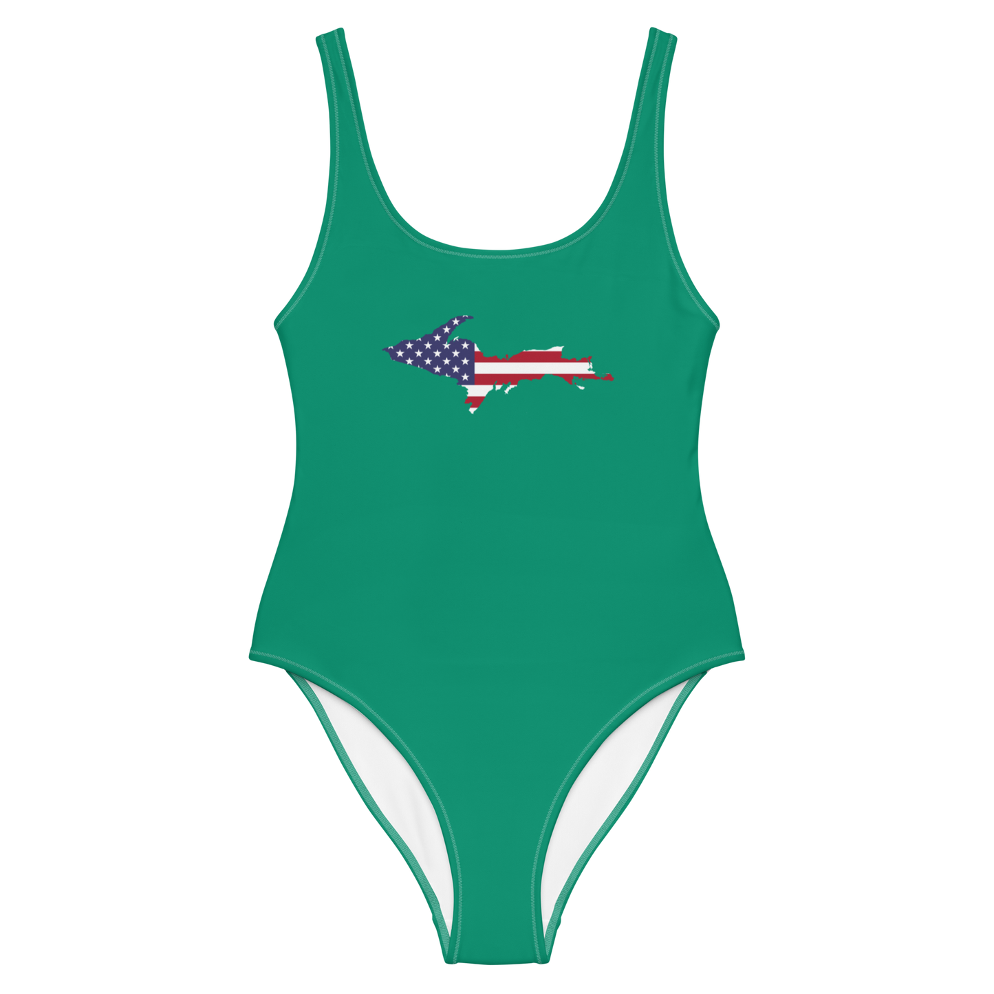 Michigan Upper Peninsula One-Piece Swimsuit (w/ UP USA Flag) | Emerald Green