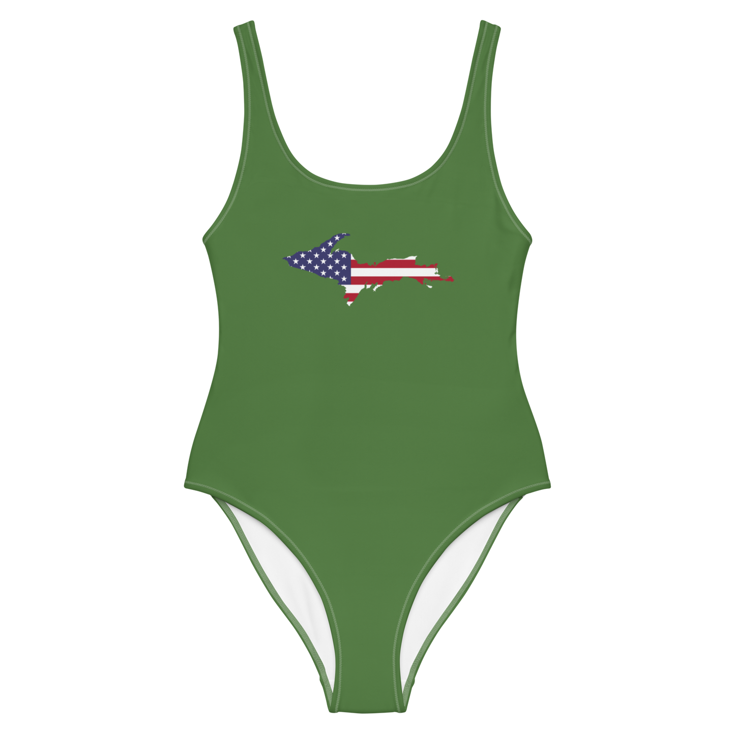 Michigan Upper Peninsula One-Piece Swimsuit (w/ UP USA Flag) | Pine Green