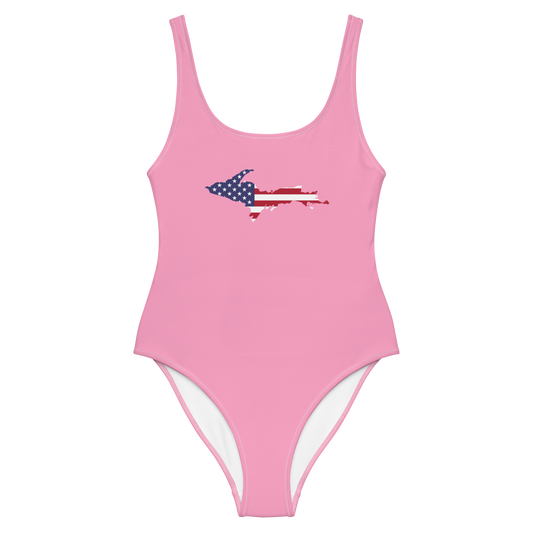 Michigan Upper Peninsula One-Piece Swimsuit (w/ UP USA Flag) | '67 Caddie Pink