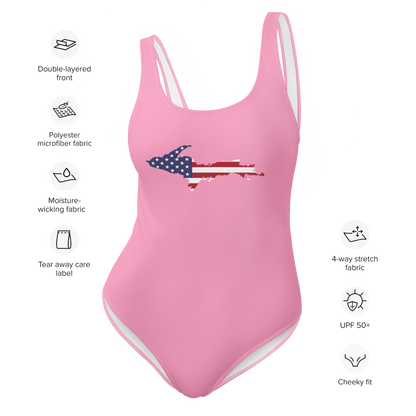 Michigan Upper Peninsula One-Piece Swimsuit (w/ UP USA Flag) | '67 Caddie Pink