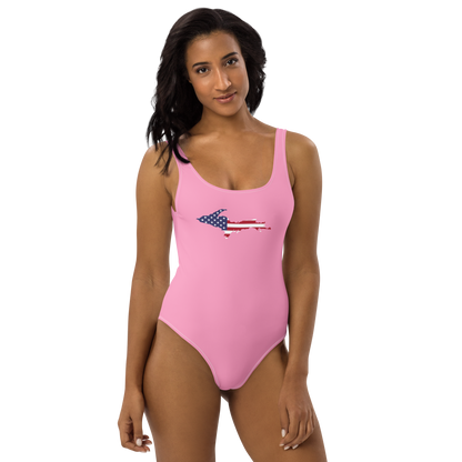 Michigan Upper Peninsula One-Piece Swimsuit (w/ UP USA Flag) | '67 Caddie Pink