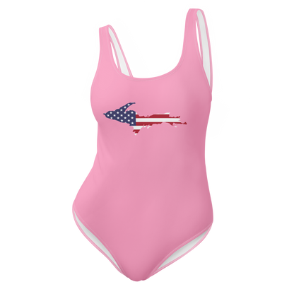 Michigan Upper Peninsula One-Piece Swimsuit (w/ UP USA Flag) | '67 Caddie Pink