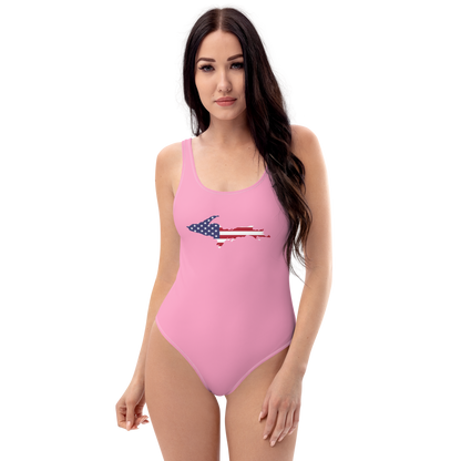 Michigan Upper Peninsula One-Piece Swimsuit (w/ UP USA Flag) | '67 Caddie Pink