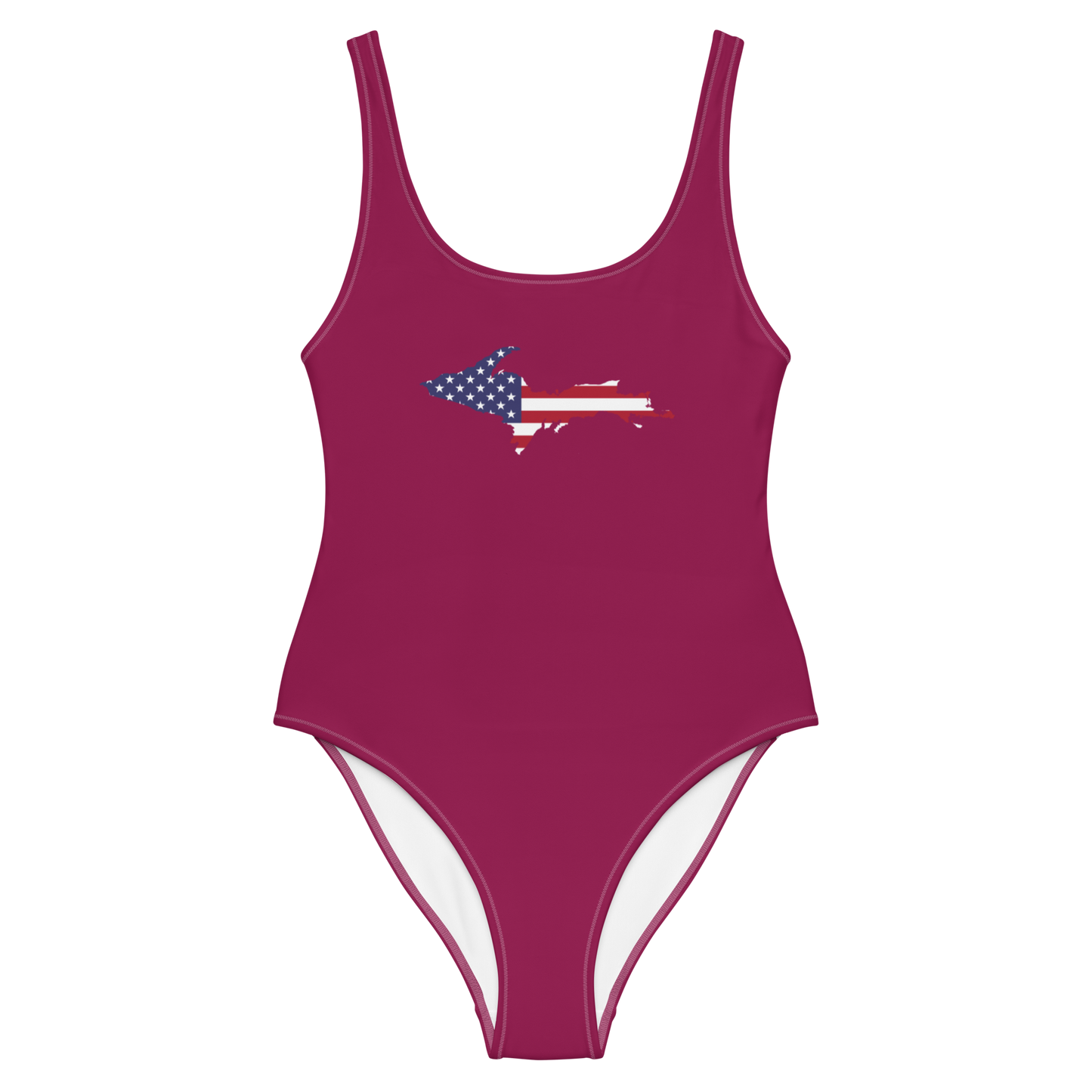 Michigan Upper Peninsula One-Piece Swimsuit (w/ UP USA Flag) | Ruby Red