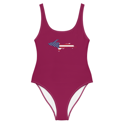 Michigan Upper Peninsula One-Piece Swimsuit (w/ UP USA Flag) | Ruby Red