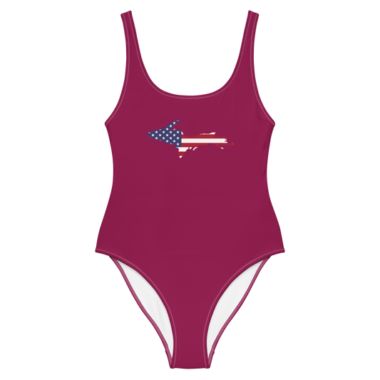 Michigan Upper Peninsula One-Piece Swimsuit (w/ UP USA Flag) | Ruby Red