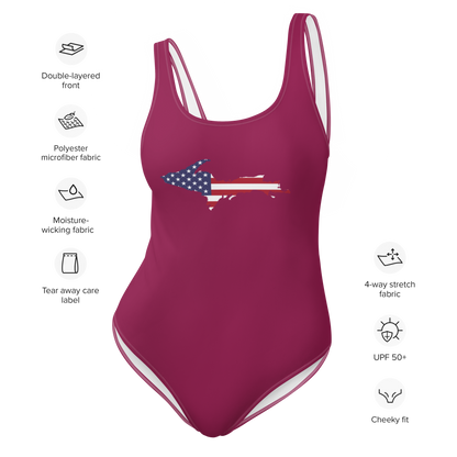 Michigan Upper Peninsula One-Piece Swimsuit (w/ UP USA Flag) | Ruby Red