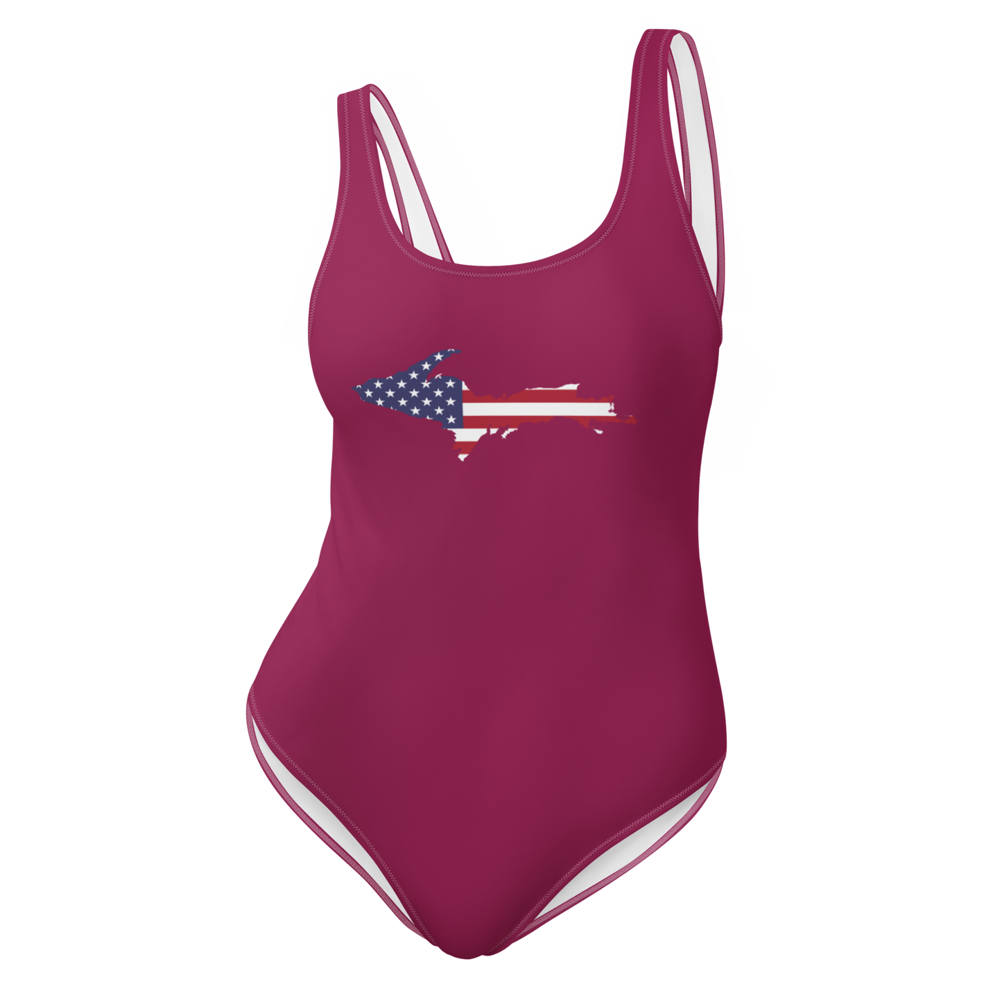 Michigan Upper Peninsula One-Piece Swimsuit (w/ UP USA Flag) | Ruby Red