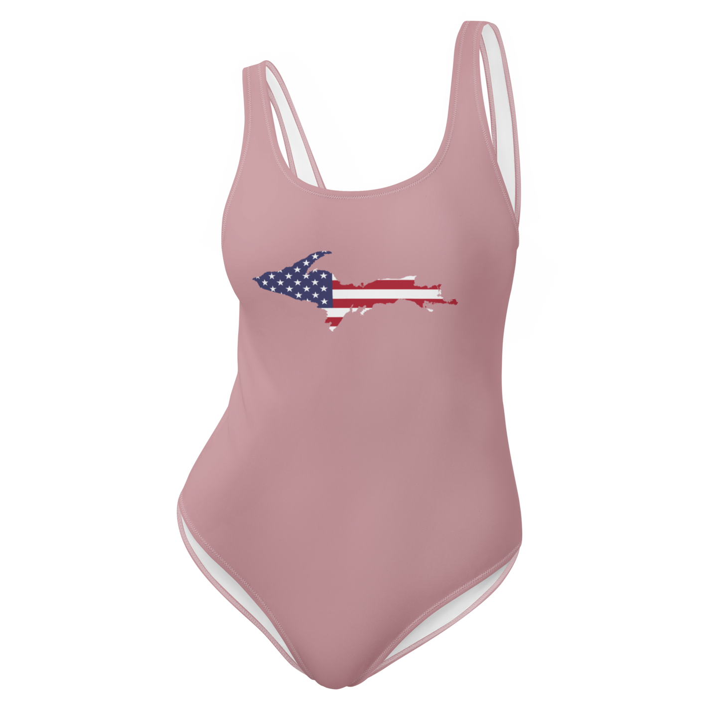 Michigan Upper Peninsula One-Piece Swimsuit (w/ UP USA Flag) | Cherry Blossom Pink